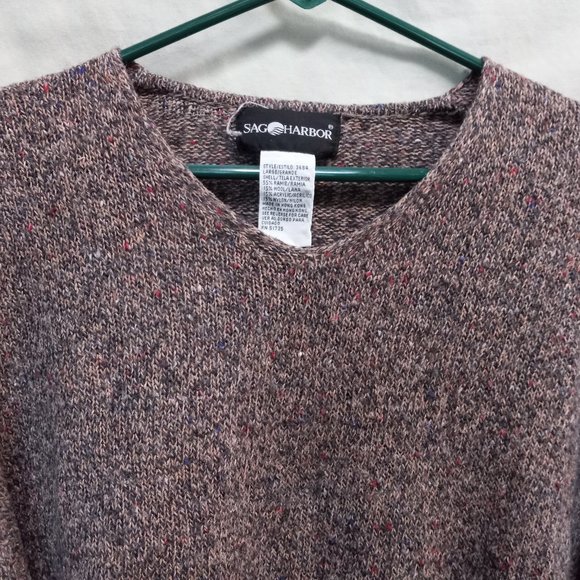 Sag Harbor Brown With Flecks Rounded V- Neck Knit Tunic Sweater Large (T-344) - Picture 4 of 8